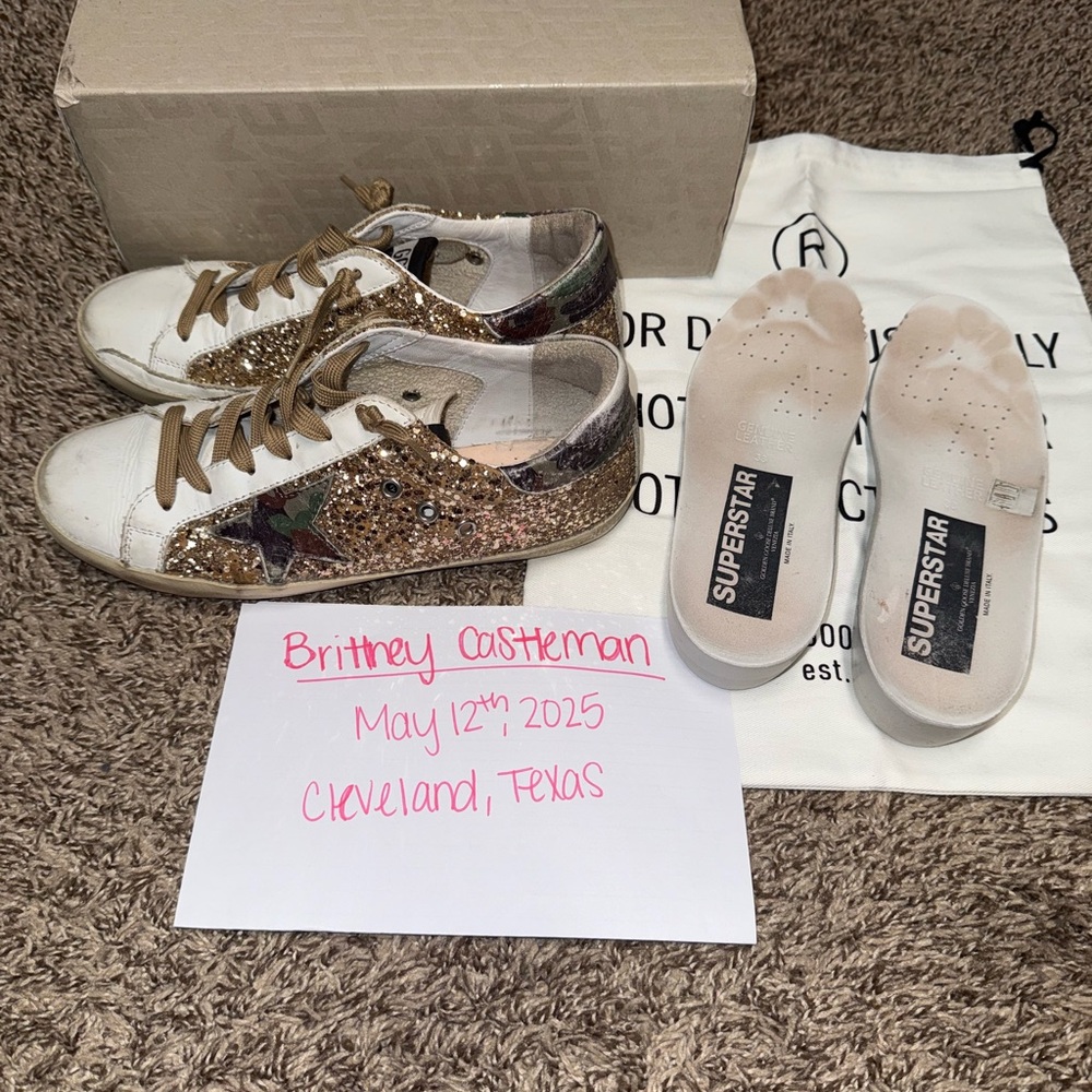 Golden Goose Superstar Sneakers with Gold and Camouflage Accents